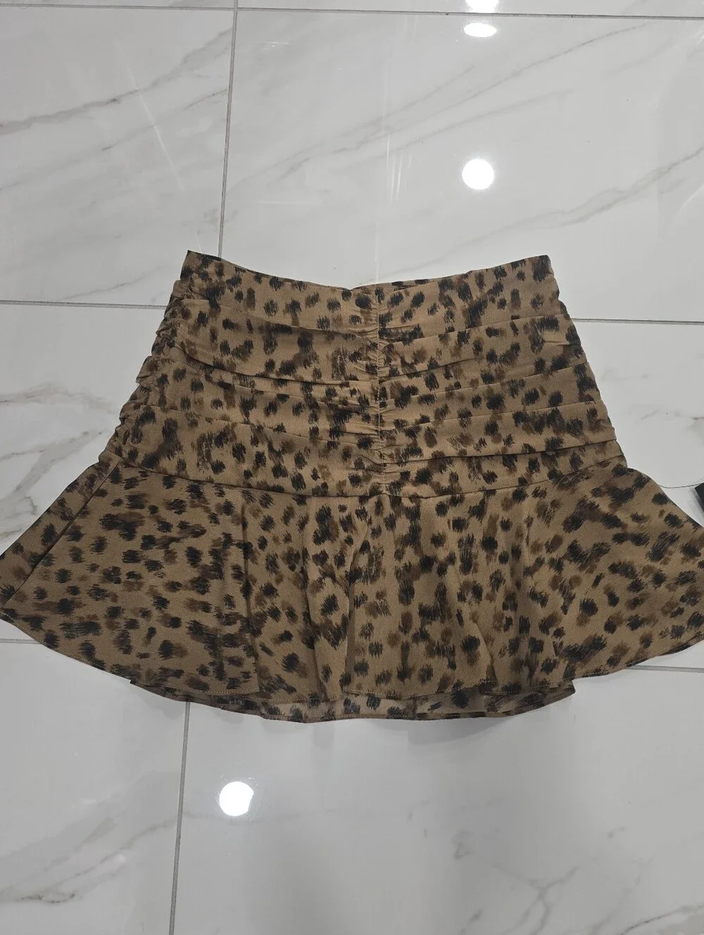 NWT Lulus Leopard Print Ruched Ruffle Mini Skirt XS Mob Wife Night Out